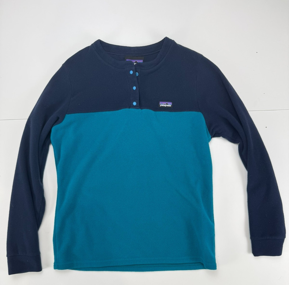 Patagonia Micro D Henley Womens S Navy Teal Fleece Snap Pullover STY25400
